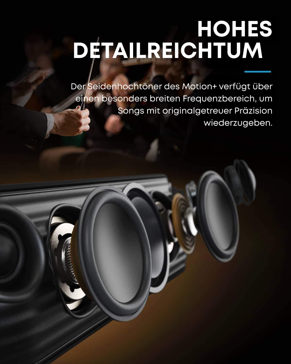 Soundcore Motion+, Bluetooth HiFi Lautsprecher, 30W, IPX7, 12h Akku, Schwarz