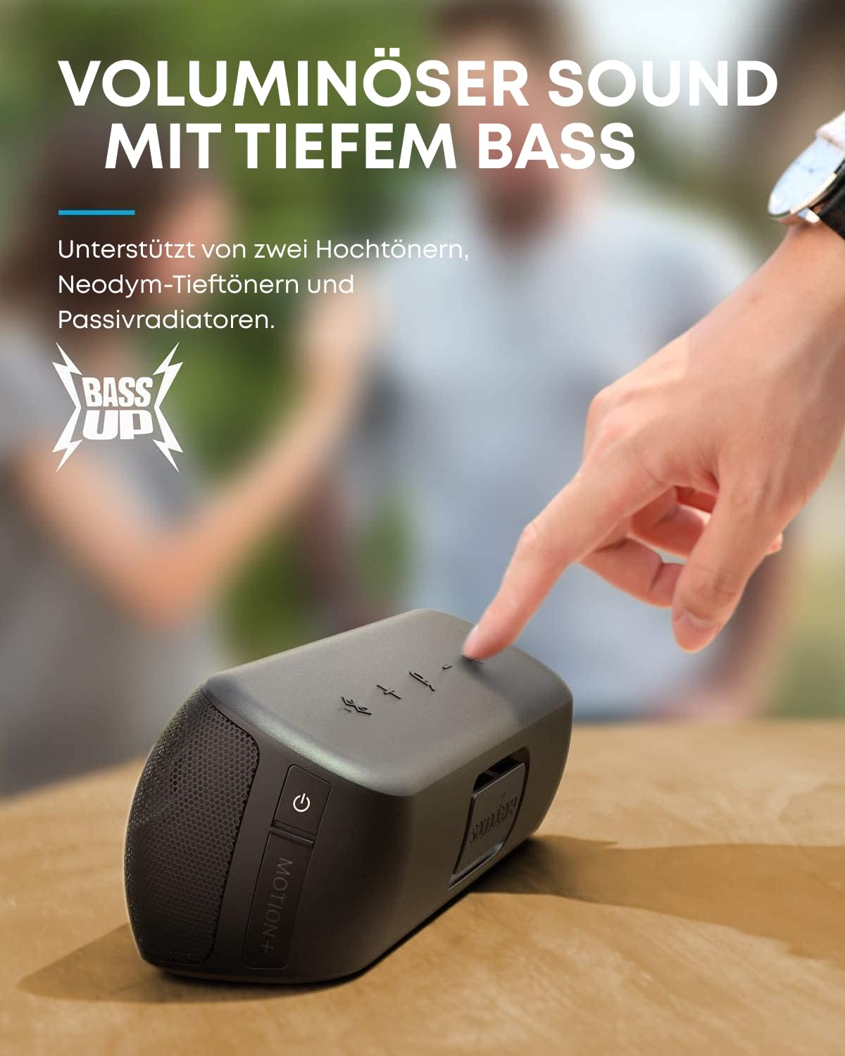 Soundcore Motion+, Bluetooth HiFi Lautsprecher, 30W, IPX7, 12h Akku, Schwarz
