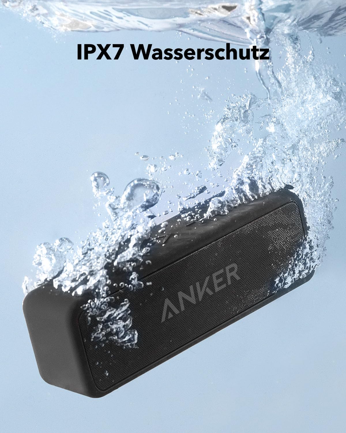 Anker SoundCore 2, Bluetooth Lautsprecher, IPX7, 24h Akku, Dual Bass, Schwarz