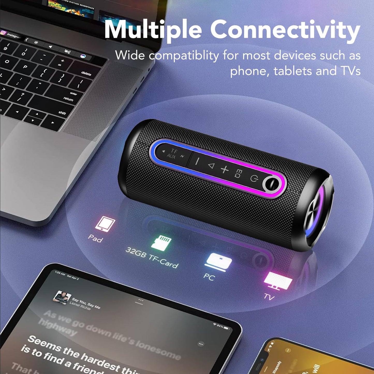 Bluetooth Lautsprecher 30h, IPX7, Dual Bass, TWS, Outdoor/Party, Schwarz