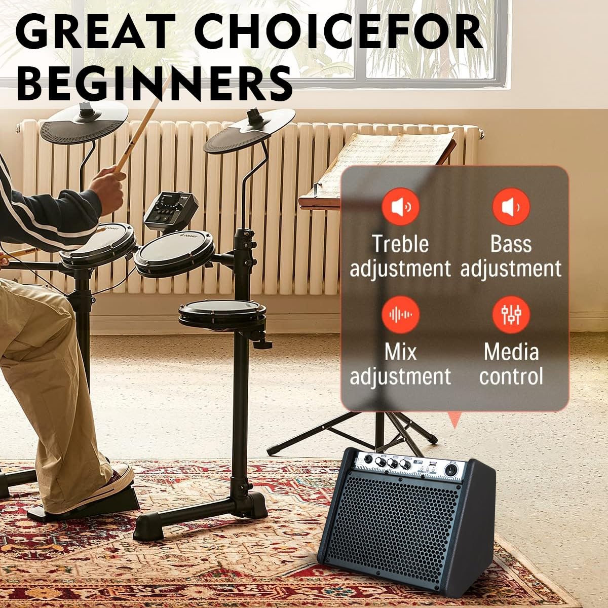 Coolmusic DM20 Bluetooth Monitor-Lautsprecher für E-Drums, Keyboard & Gitarre