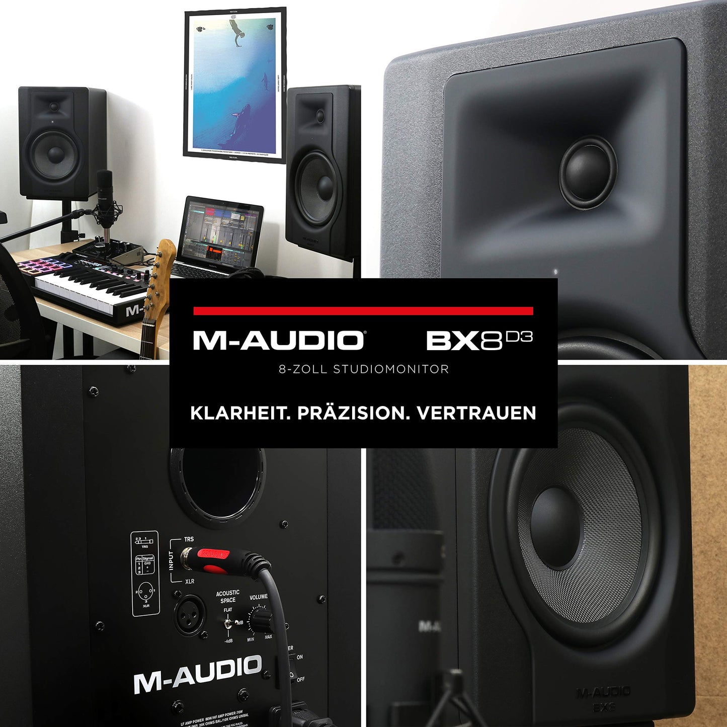 M-Audio BX8 D3, 2-Wege Aktiv Studiomonitor, Musikproduktion & Mixing, 1 Stück