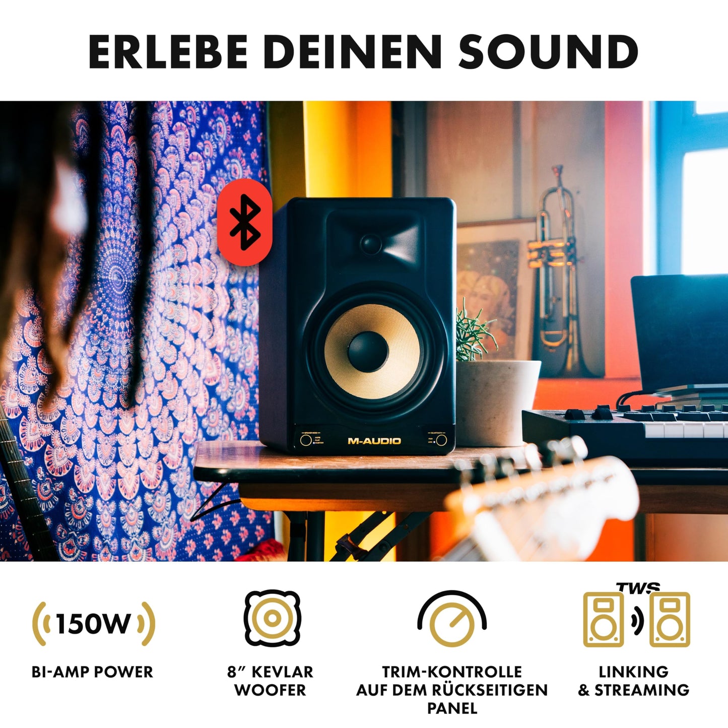 M-Audio Forty Eighty, 8" Studiomonitor, 150W, DSP, EQ, Bluetooth