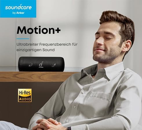 Soundcore Motion+, Bluetooth HiFi Lautsprecher, 30W, IPX7, 12h Akku, Schwarz
