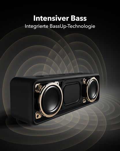 Anker SoundCore 2, Bluetooth Lautsprecher, IPX7, 24h Akku, Dual Bass, Schwarz