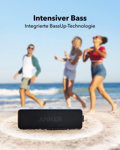 Anker SoundCore 2, Bluetooth Lautsprecher, IPX7, 24h Akku, Dual Bass, Schwarz