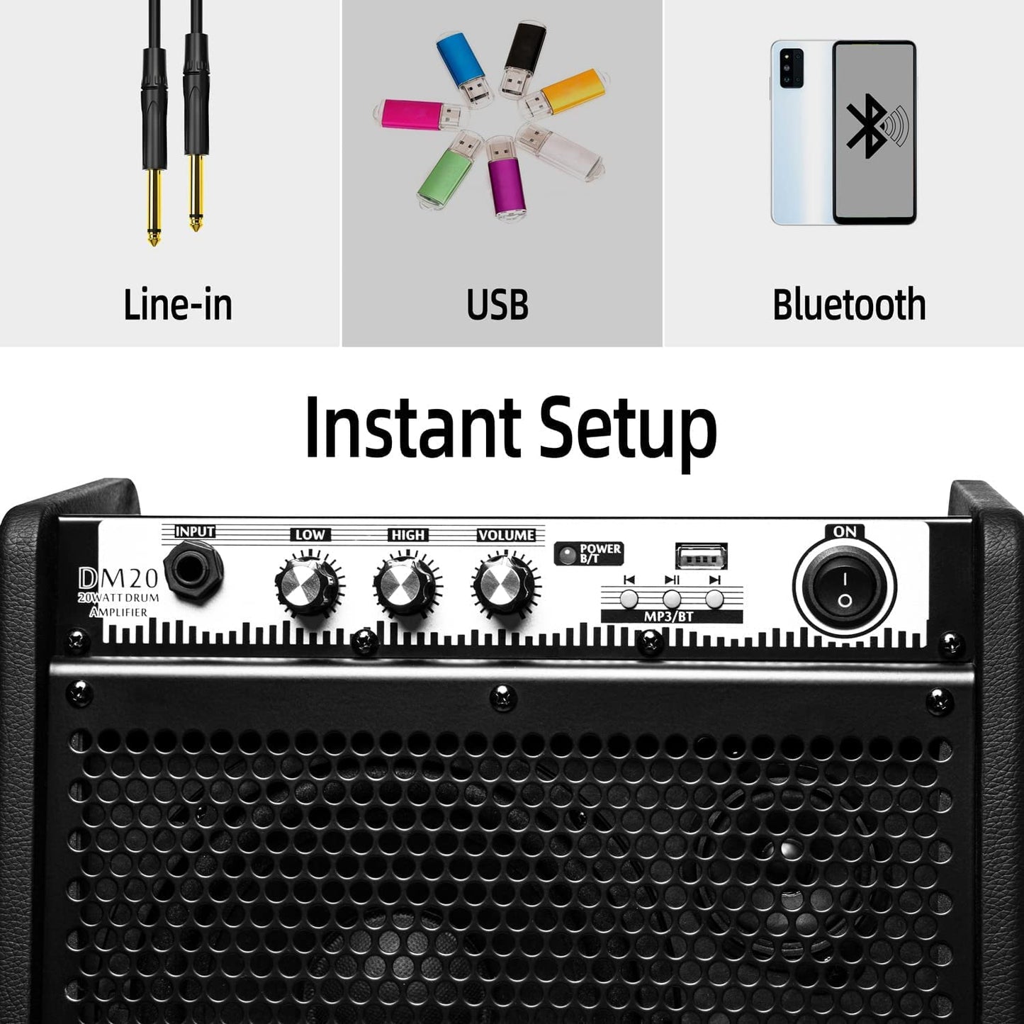 Coolmusic DM20 Bluetooth Monitor-Lautsprecher für E-Drums, Keyboard & Gitarre
