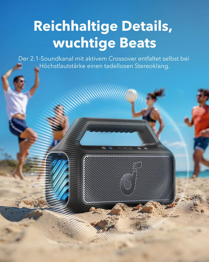 Soundcore Boom 2, 80W Outdoor Bluetooth Lautsprecher, IPX7, 24h Akku