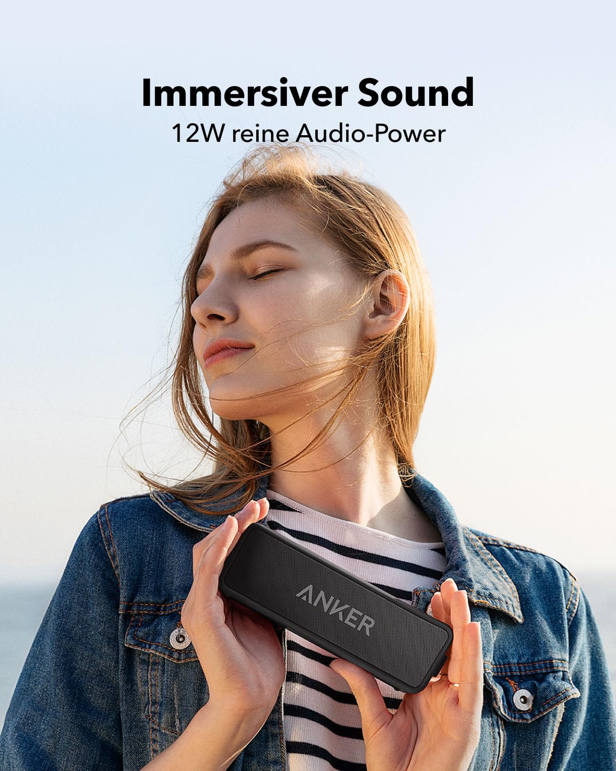 Anker SoundCore 2, Bluetooth Lautsprecher, IPX7, 24h Akku, Dual Bass, Schwarz
