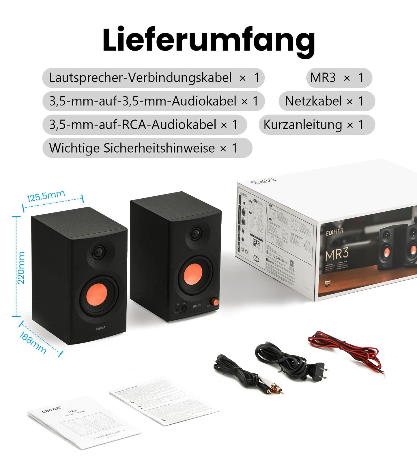 Edifier MR3, 2.0 Studio-Lautsprecher, Hi-Res, Bluetooth, 2x18W, Schwarz