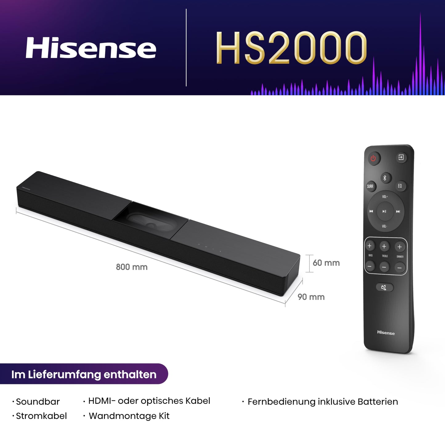 HS2000 2.1 Soundbar 240W, Subwoofer, Dolby Audio, DTS Virtual:X