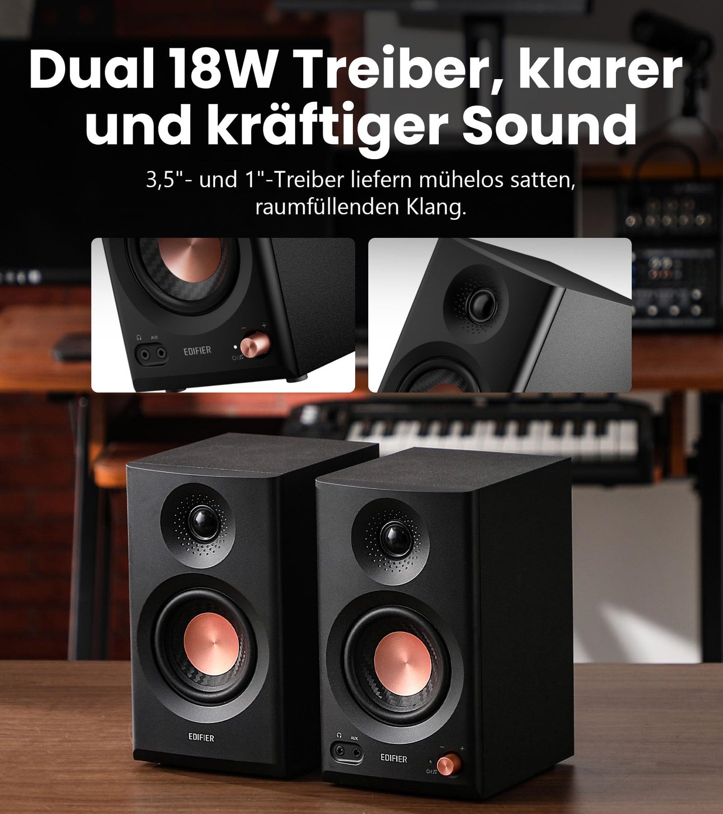 Edifier MR3, 2.0 Studio-Lautsprecher, Hi-Res, Bluetooth, 2x18W, Schwarz