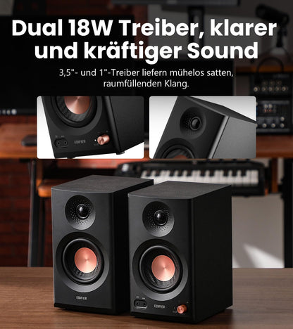 Edifier MR3, 2.0 Studio-Lautsprecher, Hi-Res, Bluetooth, 2x18W, Schwarz