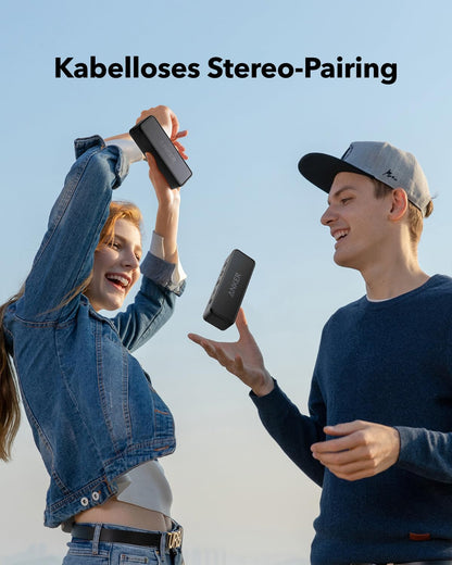 Anker SoundCore 2, Bluetooth Lautsprecher, IPX7, 24h Akku, Dual Bass, Schwarz