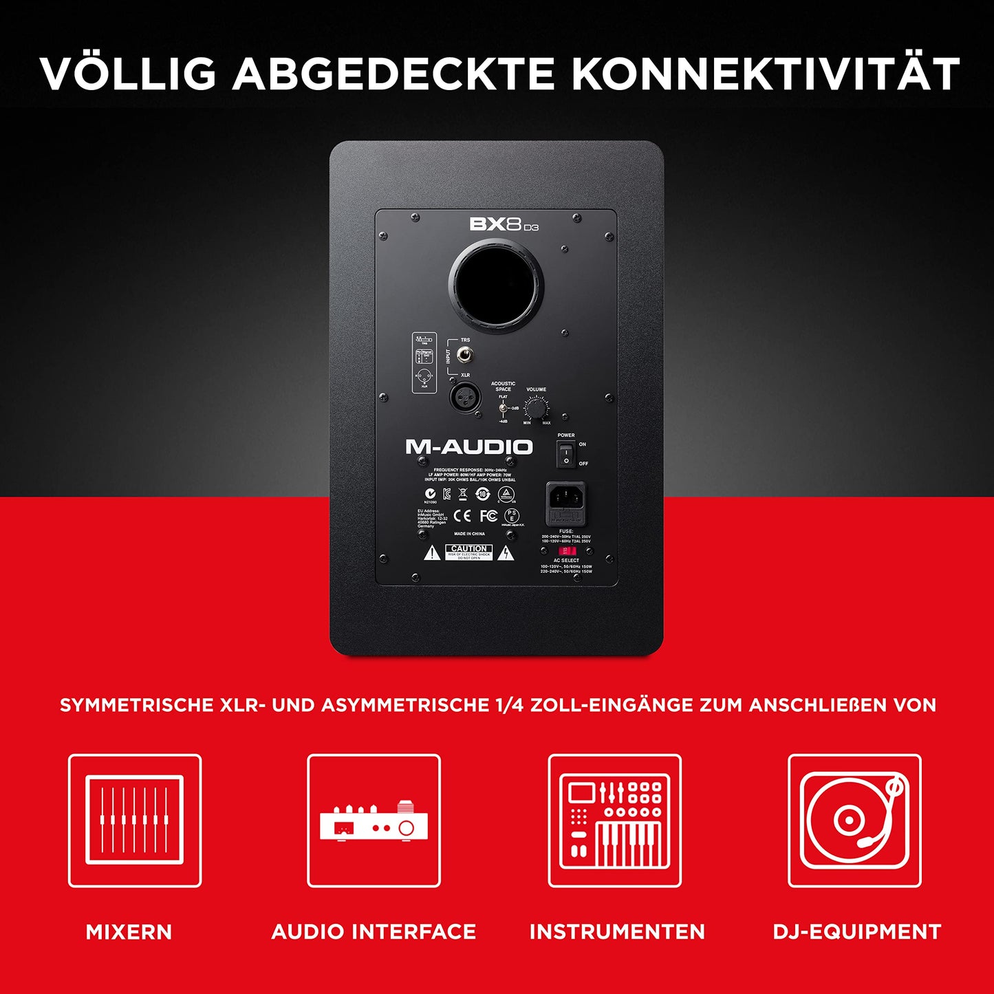 M-Audio BX8 D3, 2-Wege Aktiv Studiomonitor, Musikproduktion & Mixing, 1 Stück