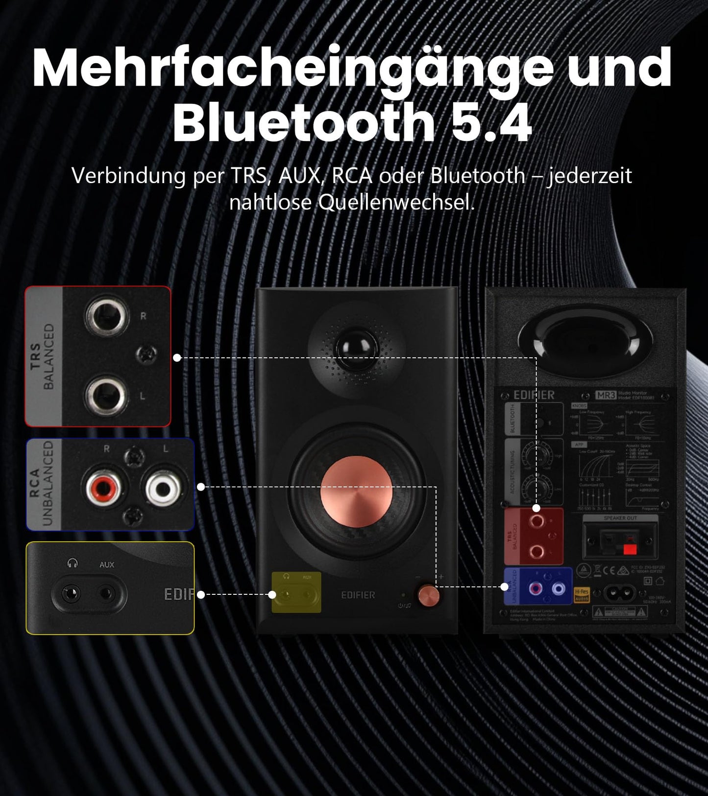Edifier MR3, 2.0 Studio-Lautsprecher, Hi-Res, Bluetooth, 2x18W, Schwarz