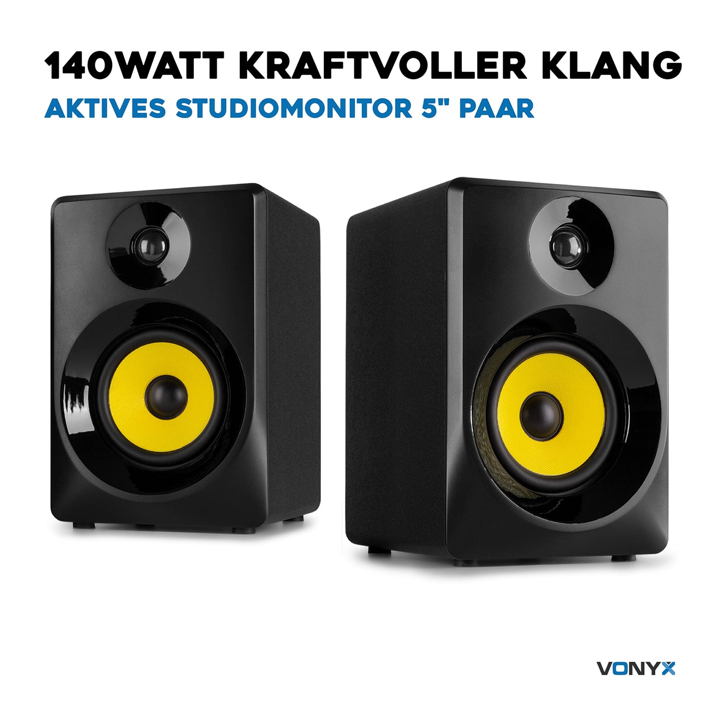 Vonyx SMN50B, 5" Aktiv Studio-Monitor, 140W, DJ & Home Studio, Schwarz