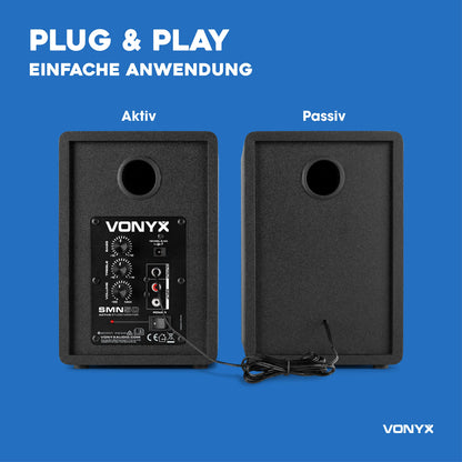 Vonyx SMN50B, 5" Aktiv Studio-Monitor, 140W, DJ & Home Studio, Schwarz