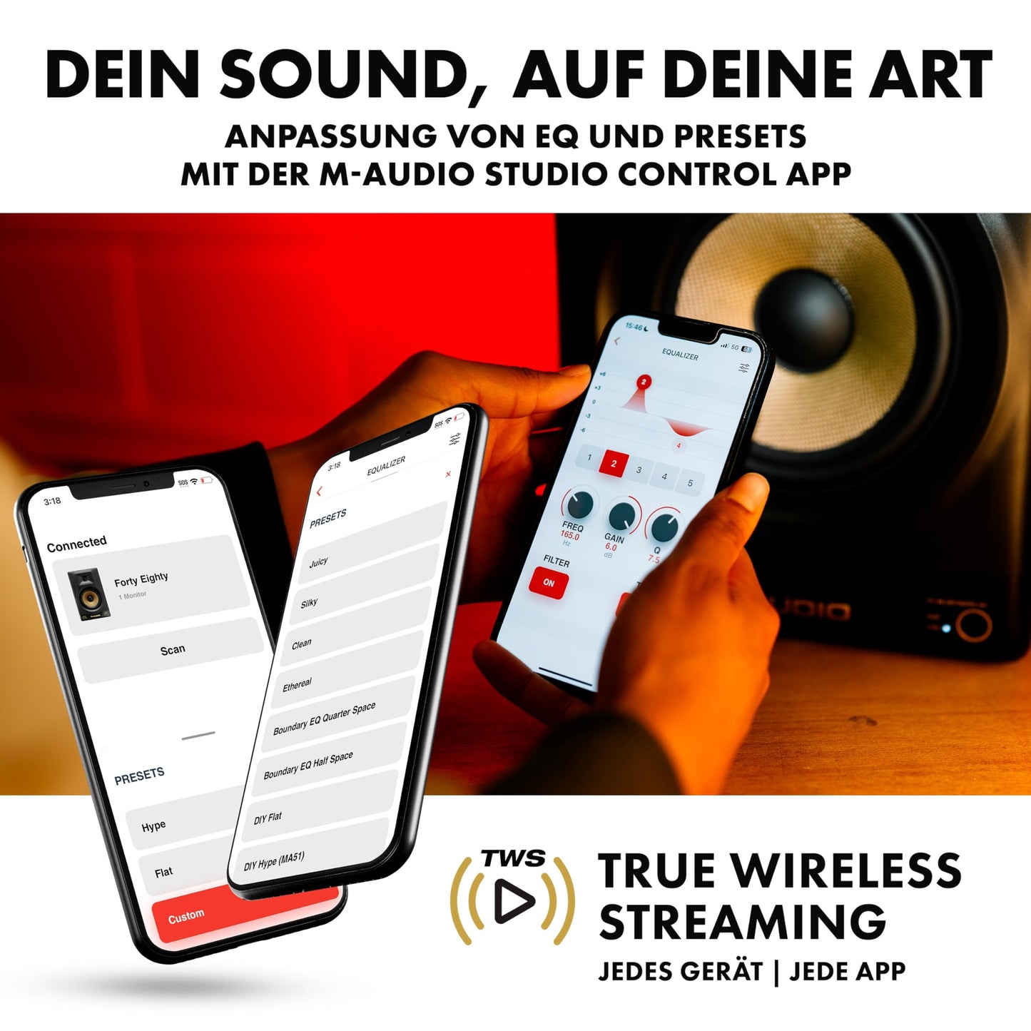 M-Audio Forty Eighty, 8" Studiomonitor, 150W, DSP, EQ, Bluetooth