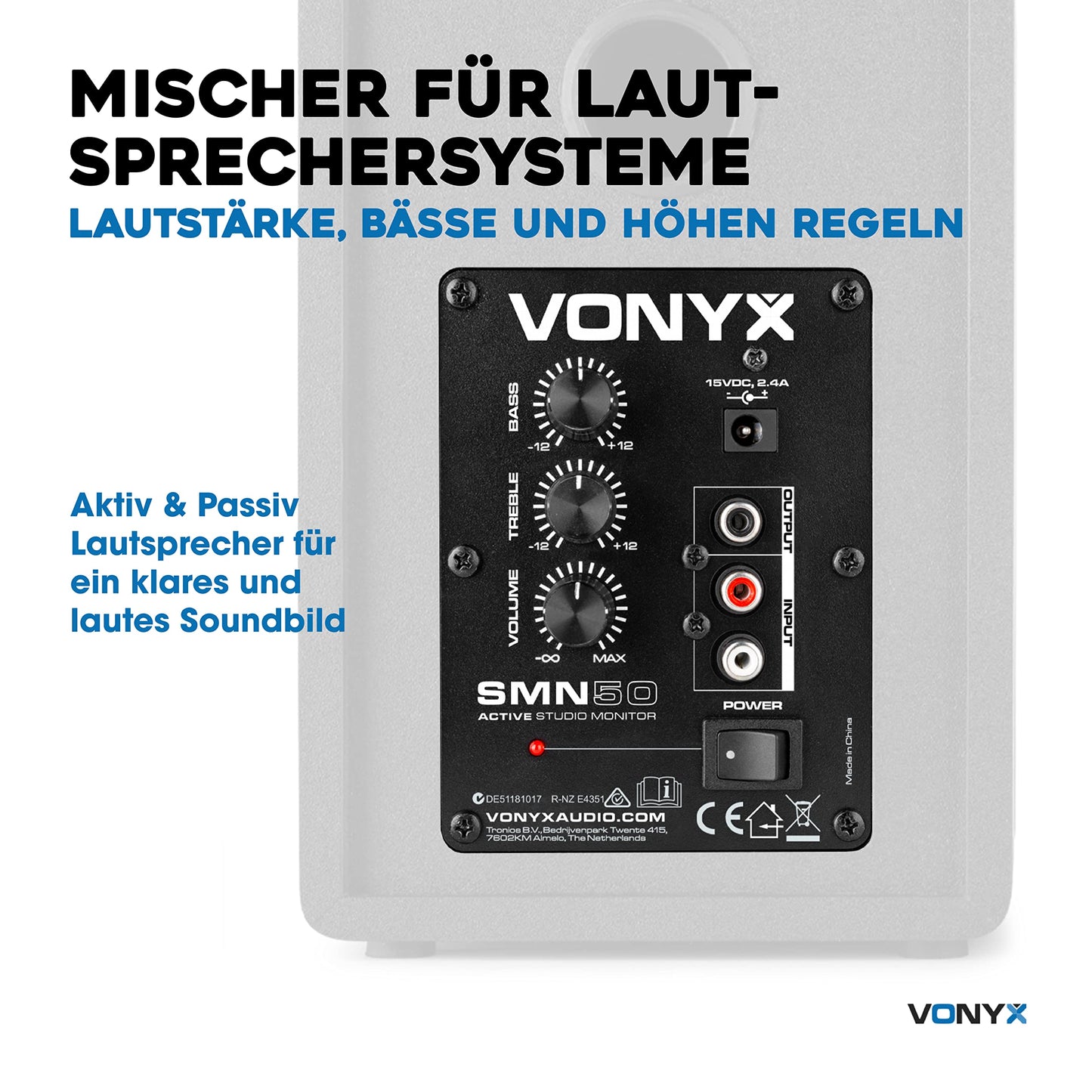 Vonyx SMN50B, 5" Aktiv Studio-Monitor, 140W, DJ & Home Studio, Schwarz