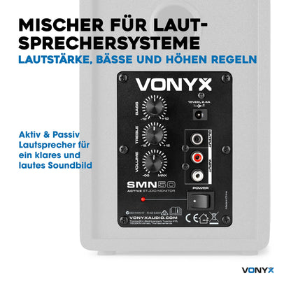 Vonyx SMN50B, 5" Aktiv Studio-Monitor, 140W, DJ & Home Studio, Schwarz