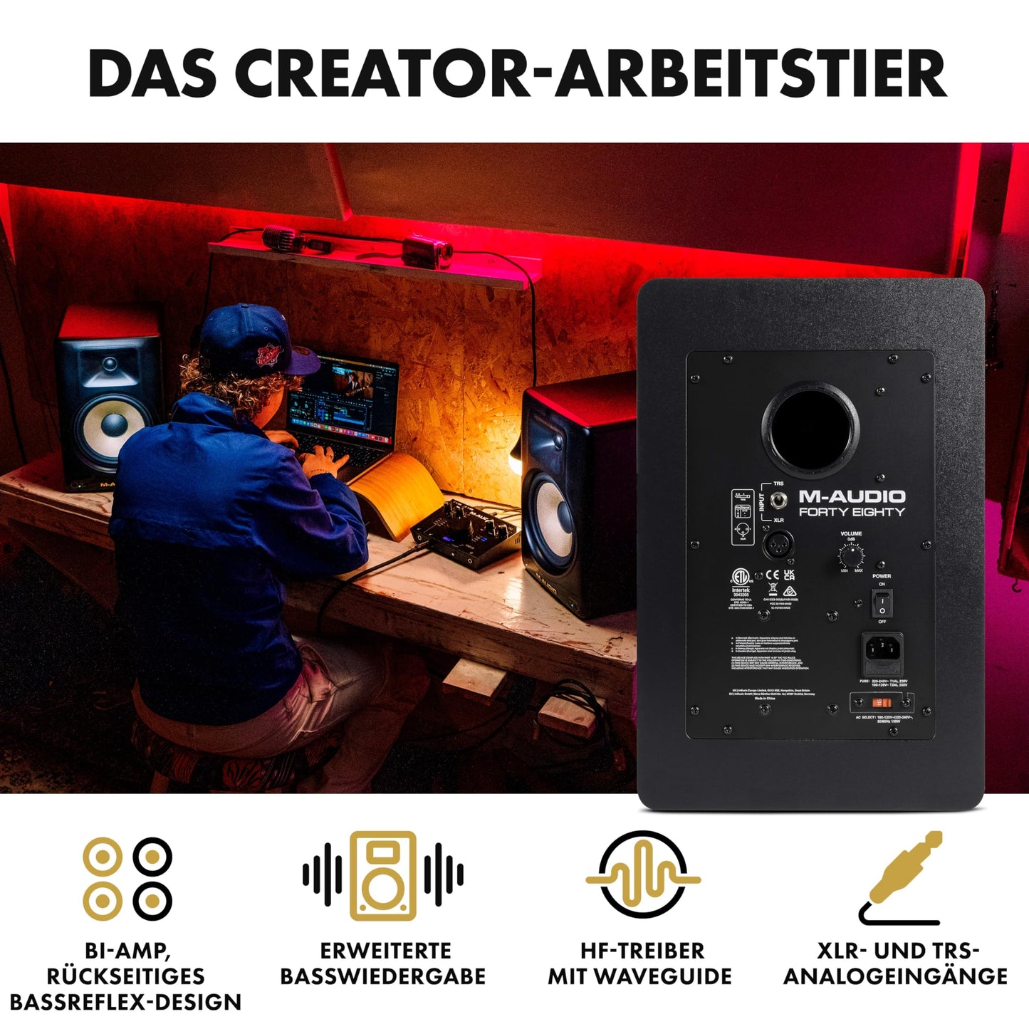 M-Audio Forty Eighty, 8" Studiomonitor, 150W, DSP, EQ, Bluetooth